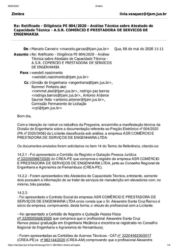 PREGÃO ELETRÔNICO Nº 004/2020 – DILIGÊNCIA CPL À DIVISÃO DE ENGENHARIA - DOCUMENTAÇÃO - ASR