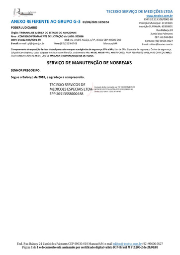 PREGÃO ELETRÔNICO Nº 018/2021 - DOCUMENTOS ENVIADOS EM DILIGÊNCIA 4 - G3 - TEC EIXO