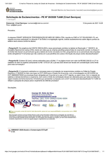 PREGÃO ELETRÔNICO Nº 028/2020 - PEDIDO DE ESCLARECIMENTO - CRIART SERVIÇOS