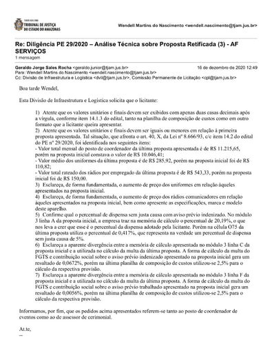 PREGÃO ELETRÔNICO Nº 029/2020 - DILIGÊNCIA CPL À DIVISÃO DE INFRAESTRUTURA E LOGÍSTICA - PROPOSTA RETIFICADA 3 - A. F. SERVIÇOS