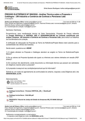 PREGÃO ELETRÔNICO Nº 006/2024 - DILIGÊNCIA COLIC À SEINF - PROPOSTA - JW INDUSTRIA