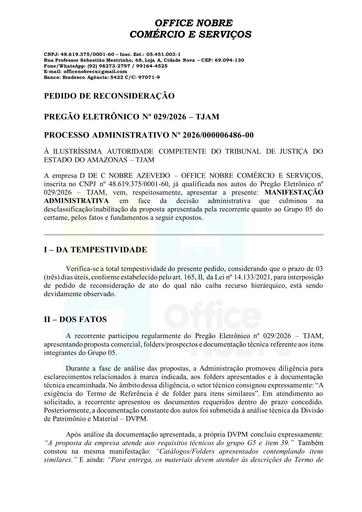 PREGÃO ELETRÔNICO Nº 029/2026 - RAZÕES - D DE C NOBRE AZEVEDO - GRUPO 5