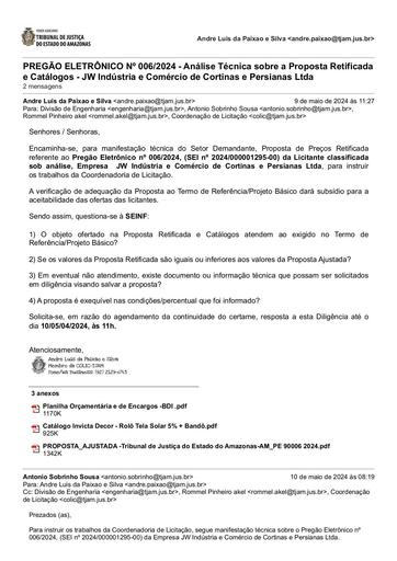 PREGÃO ELETRÔNICO Nº 006/2024 - DILIGÊNCIA COLIC À SEINF - PROPOSTA RETIFICADA - JW INDUSTRIA