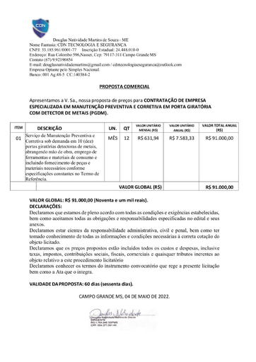 PREGÃO ELETRÔNICO Nº 025/2022 - PROPOSTA RETIFICADA - DOUGLAS NATIVIDADE