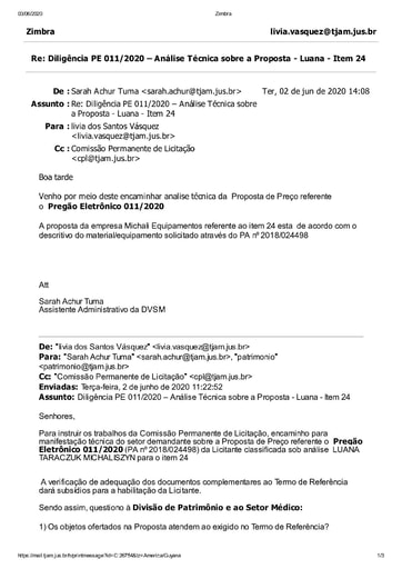 PREGÃO ELETRÔNICO Nº 011/2020 – DILIGÊNCIA CPL À DIVISÃO DE SERVIÇO MÉDICO - PROPOSTA - ITEM 24 - LUANA