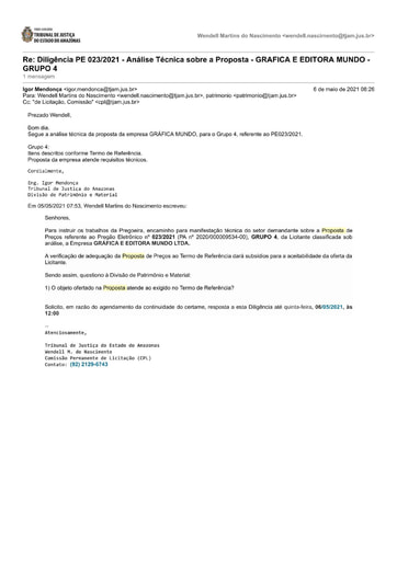 PREGÃO ELETRÔNICO Nº 023/2021 – DILIGÊNCIA CPL À DIVISÃO DE PATRIMÔNIO - PROPOSTA -  GRAFICA E EDITORA MUNDO - GRUPO 4