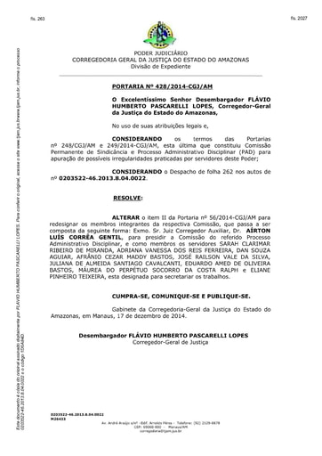 Portaria nº428/2014-CGJ/AM (Altera o item II da Portaria nº 56/2014-CGJ/AM para redesignar os integrantes da Comissão)
