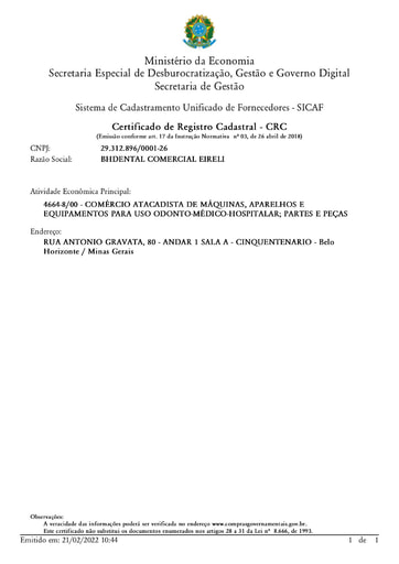 PREGÃO ELETRÔNICO Nº 004/2022 - HABILITAÇÃO - SICAF E CNDT - ITEM 11 - BHDENTAL