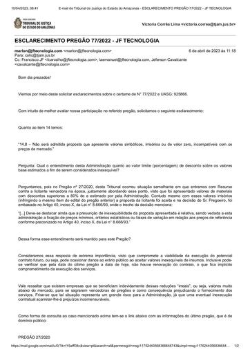 PREGÃO ELETRÔNICO Nº 077/2022 - PEDIDO DE ESCLARECIMENTO - JF