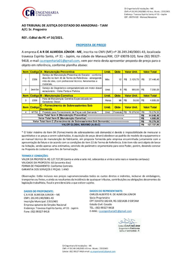 PREGÃO ELETRÔNICO Nº 56/2021 - PROPOSTA RETIFICADA 2 - CAR