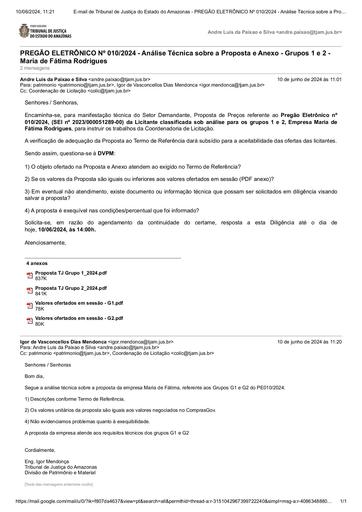 PREGÃO ELETRÔNICO Nº 010/2024 - DILIGÊNCIA COLICA À DVPM - PROPOSTA - MARIA DE FÁTIMA - G1 E G2