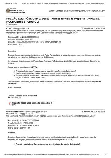 PREGÃO ELETRÔNICO Nº 032/2026 - DILIGÊNCIA COLIC À DVPM - PROPOSTA - GRUPO 2 - JAKELINE ROCHA NUNES