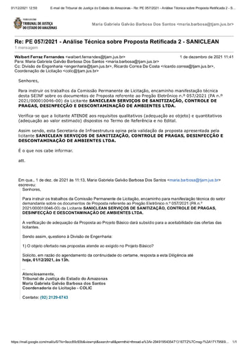 PREGÃO ELETRÔNICO Nº 57/2021 - DILIGÊNCIA COLIC À SECRETARIA DE INFRAESTRUTURA - PROPOSTA RETIFICADA 2 - SANICLEAN