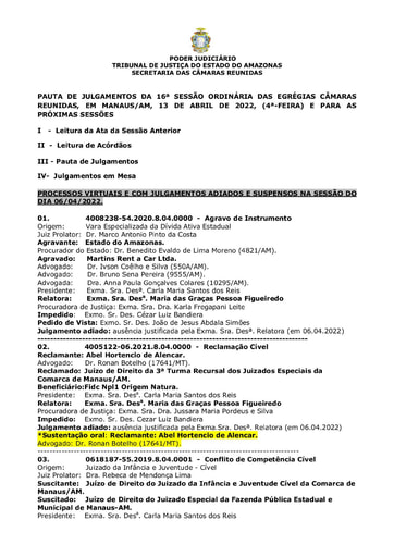 PAUTA DE JULGAMENTO DO DIA 13 04 2022
