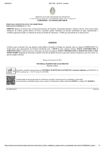 PREGÃO ELETRÔNICO Nº 037/2021 - CERTIDÃO DECURSO DE PRAZO - ITEM 9 - TUIUE