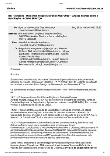 PREGÃO ELETRÔNICO Nº 008/2020 – DILIGÊNCIA CPL À DIVISÃO DE TECNOLOGIA - DOCUMENTAÇÃO - PORTO SERVIÇOS