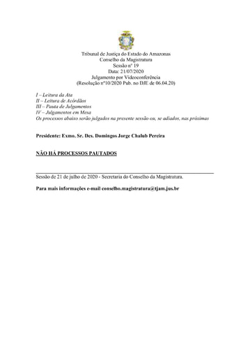 Pauta de Julgamento do Conselho da Magistratura para o dia  21.07.2020