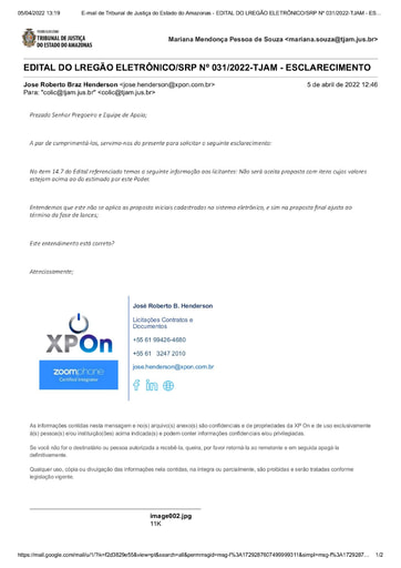 PREGÃO ELETRÔNICO Nº 031/2022 - PEDIDO DE ESCLARECIMENTO - XPON