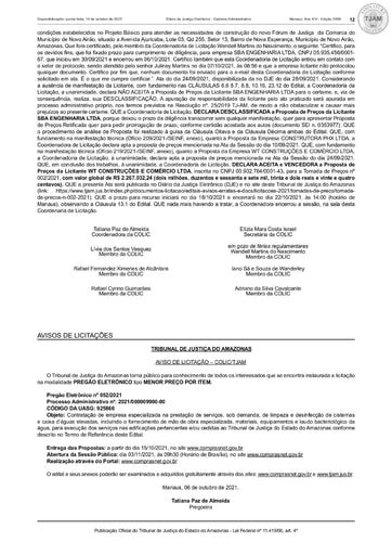 PREGÃO ELETRÔNICO Nº 52/2021 - AVISO DE LICITAÇÃO - DJE