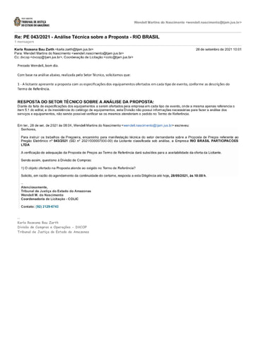 PREGÃO ELETRÔNICO Nº 043/2021 – DILIGÊNCIA COLIC À DIVISÃO DE COMPRAS - PROPOSTA - RIO BRASIL