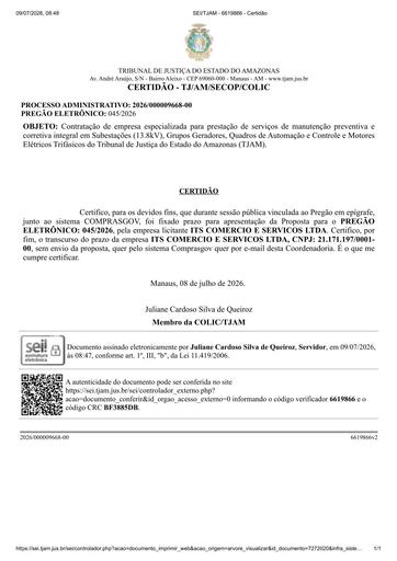 PREGÃO ELETRÔNICO Nº 045/2026 - CERTIDÃO DE DECURSO DE PRAZO - ITS COMERCIO E SERVICOS LTDA