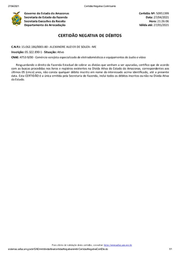 PREGÃO ELETRÔNICO Nº 022/2021 - DOCS. RETIRADOS DO SICAF E SITES - ITEM 3 - ALEXANDRE AUZIER