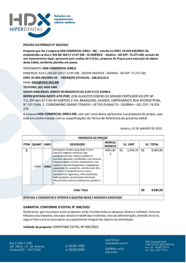 PREGÃO ELETRÔNICO Nº 004/2022 - PROPOSTA RETIFICADA - ITEM 8 - HDX