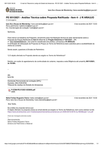 PREGÃO ELETRÔNICO Nº 51/2021 - E-MAIL DILIGÊNCIA - PROPOSTA RETIFICADA - ITEM 4 - J R ARAUJO