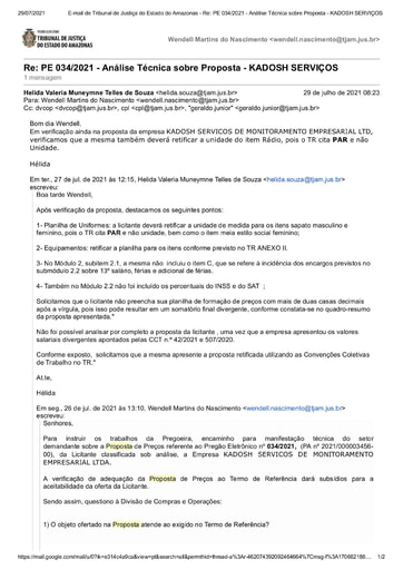 PREGÃO ELETRÔNICO Nº 034/2021 – DILIGÊNCIA CPL À DIVISÃO DE COMPRAS - PROPOSTA - KADOSH
