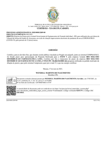 PREGÃO ELETRÔNICO Nº 002/2021 - CERTIDÃO - DECURSO DE PRAZO - ITEM 7 - BIO SOLUTIO