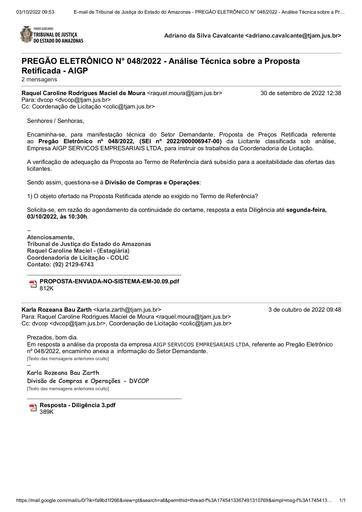 PREGÃO ELETRÔNICO Nº 048/2022 - DILIGÊNCIA COLIC À DIVISÃO DE COMPRAS - PROPOSTA RETIFICADA 2 - AIGP