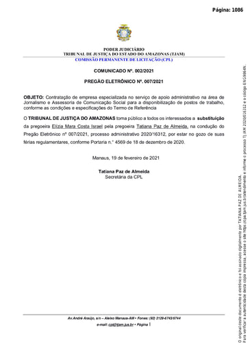 PREGÃO ELETRÔNICO Nº 007/2021 - COMUNICADO
