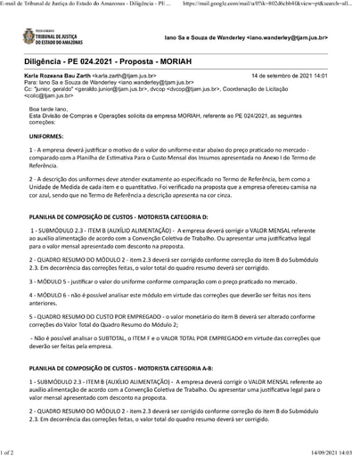 PREGÃO ELETRÔNICO Nº 024/2021 - DILIGÊNCIA COLIC À DIVISÃO DE COMPRAS - PROPOSTA - MORIAH