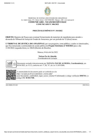 PREGÃO ELETRÔNICO N° 018/2022 - COMUNICADO - REMARCAÇÃO DA SESSÃO PÚBLICA