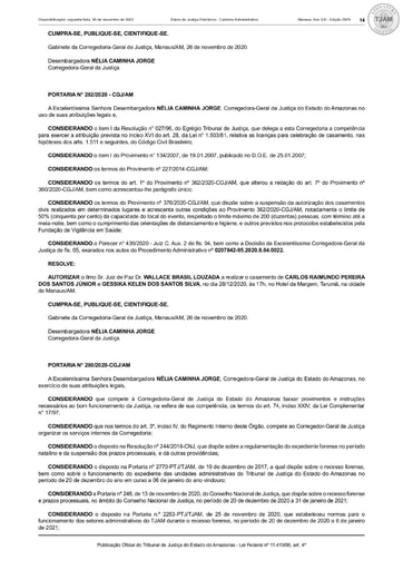 Portaria nº 280/2020-CGJ/AM ( Não haverá expediente ordinário na Corregedoria-Geral de Justiça do Estado do Amazonas no período de 20 de dezembro de 2020 a 06 de janeiro de 2021)