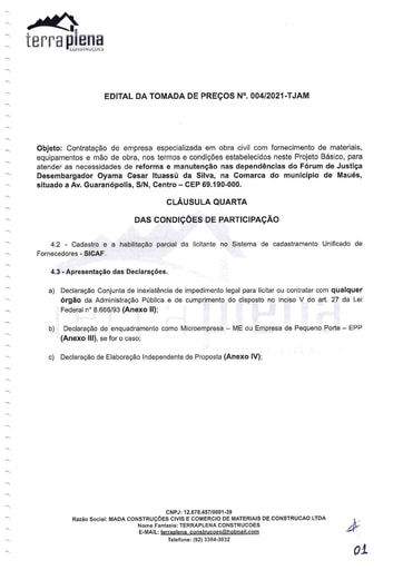 TOMADA DE PREÇOS Nº 004/2021 - DECLARAÇÕES - MADA