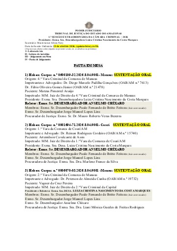 Pauta da Câmara Criminal - Sessão Extraordinária do dia 23 de abril de 2026, (quinta-feira) às 9h.