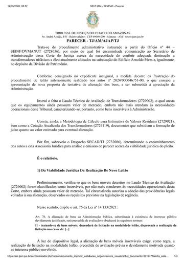 LEILÃO ELETRÔNICO Nº 001/2026 - PARECER E DECISÃO