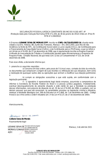 PREGÃO ELETRÔNICO Nº 022/2021 - HABILITAÇÃO - DOCUMENTOS COMPLEMENTARES - ITENS 2, 4, 5 E 6 - LIDIANE SENA
