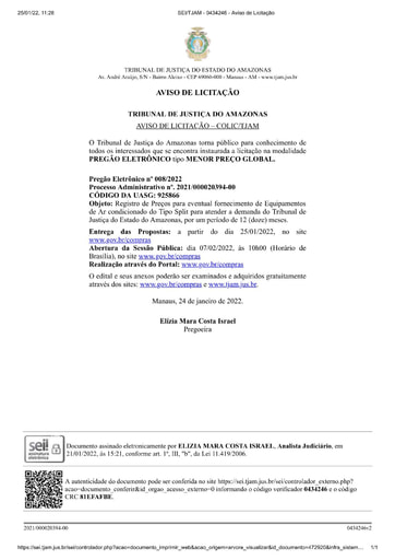 PREGÃO ELETRÔNICO Nº 008/2022 - AVISO DE LICITAÇÃO