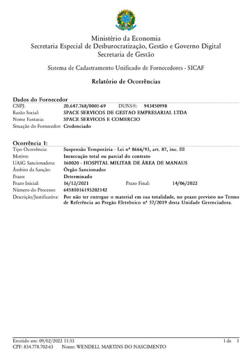 PREGÃO ELETRÔNICO Nº 010/2022 - SUSPENSÃO - SPACE SERVIÇOS