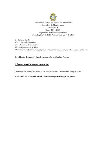 Pauta de Julgamento do Conselho da Magistratura para o dia  24.11.2020