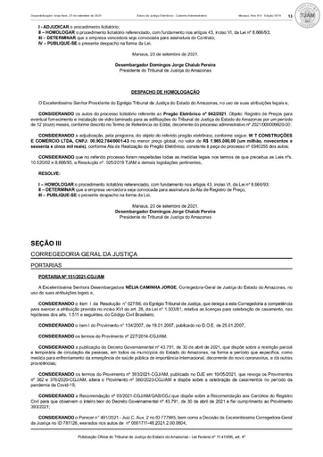 PREGÃO ELETRÔNICO Nº 042/2021 - DESPACHO DE HOMOLOGAÇÃO - DJE
