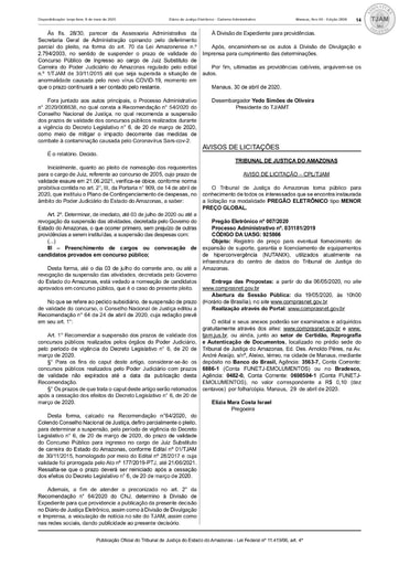 PREGÃO ELETRÔNICO Nº 007/2020 – AVISO DE LICITAÇÃO (DJE)