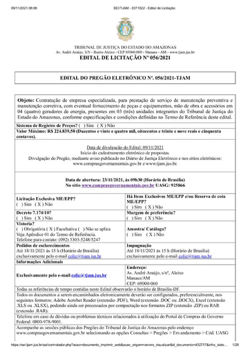 PREGÃO ELETRÔNICO Nº 56/2021 - EDITAL DE LICITAÇÃO