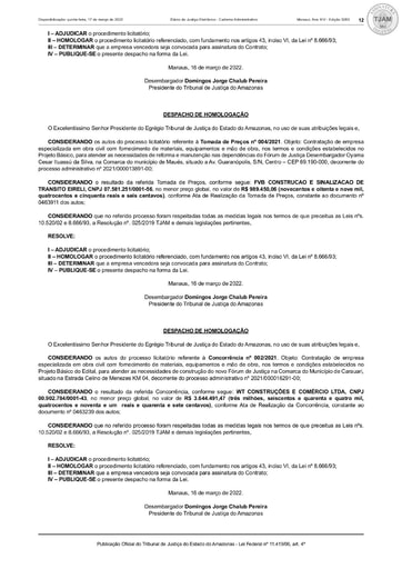 CONCORRÊNCIA Nº 002/2021 - DESPACHO DE HOMOLOGAÇÃO (DJE)