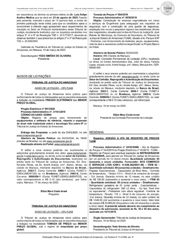 PREGÃO ELETRÔNICO Nº 001/2020 – AVISO DE LICITAÇÃO (DJE)