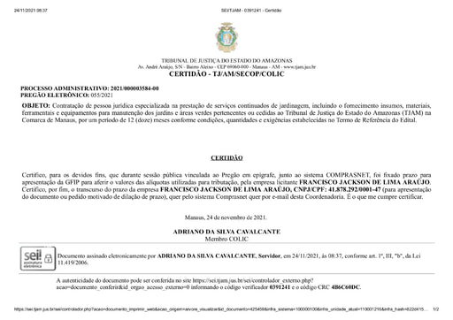 PREGÃO ELETRÔNICO Nº 55/2021 - CERTIDÃO DE DECURSO DE PRAZO - FRANCISCO