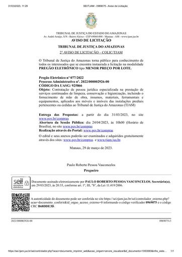 PREGÃO ELETRÔNICO Nº 077/2022 - AVISO DE LICITAÇÃO