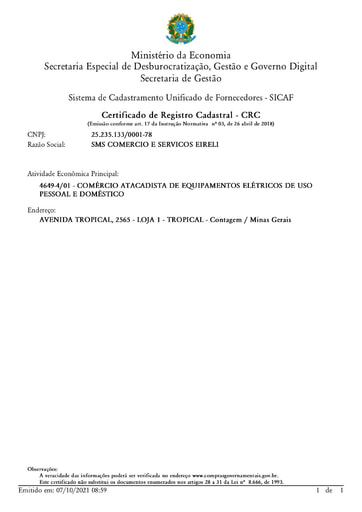 PREGÃO ELETRÔNICO Nº 45/2021 - HABILITAÇÃO - SICAF E CNDT - ITEM 3 - SMS